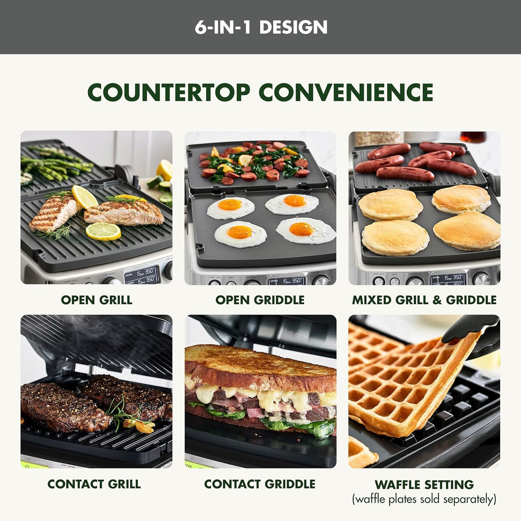 GreenPan Elite 7-in-1 Multi-Function Contact Grill & Griddle, Healthy Ceramic Nonstick Reversible Plates, Adjustable Shade & Shear, Closed Press/Open Flat Surface, PFAS-Free, Graphite