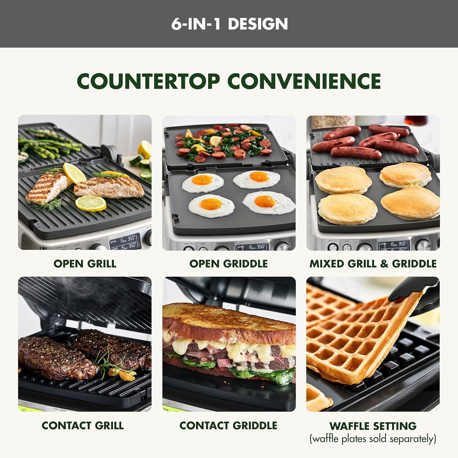 GreenPan Elite 7-in-1 Multi-Function Contact Grill & Griddle, Healthy Ceramic Nonstick Reversible Plates, Adjustable Shade & Shear, Closed Press/Open Flat Surface, PFAS-Free, Graphite
