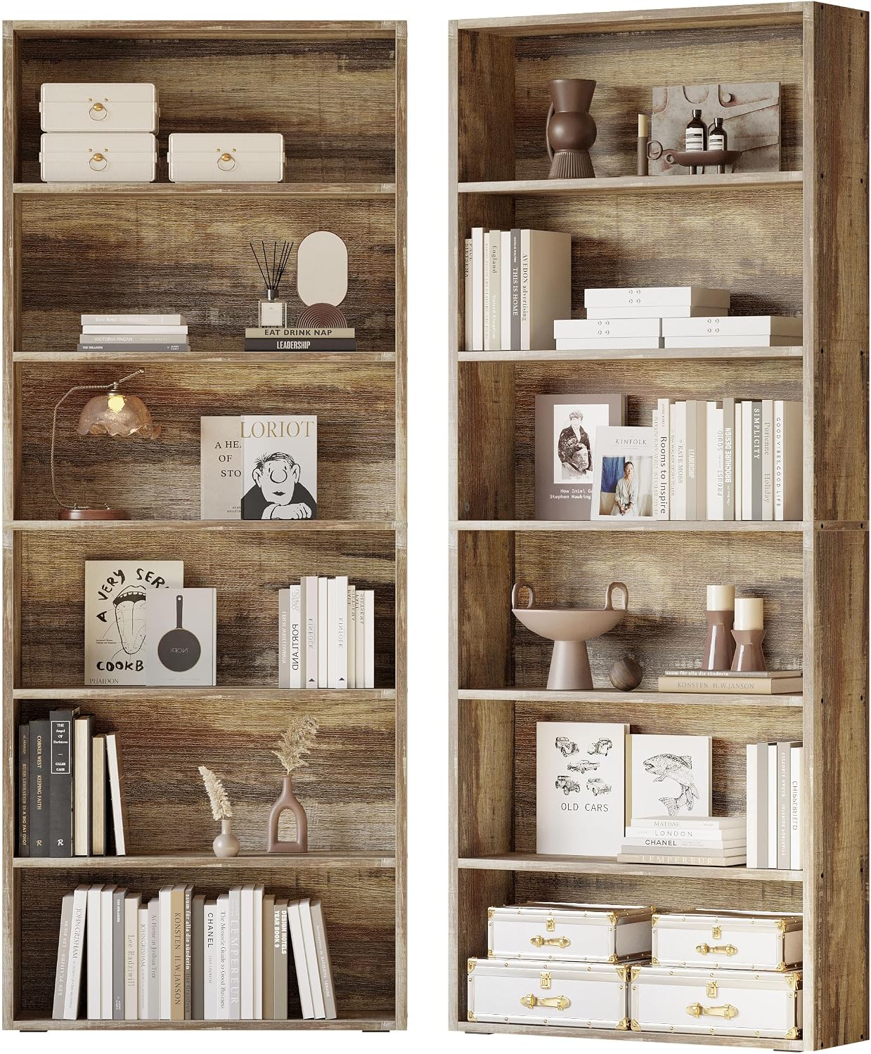 IRONCK Bookshelves and Bookcases Set of 2 Floor Standing 6 Tiers Display Storage Shelves 70 in Tall Bookcase Home Decor Furniture for Home Office, Living Room, Bed Room