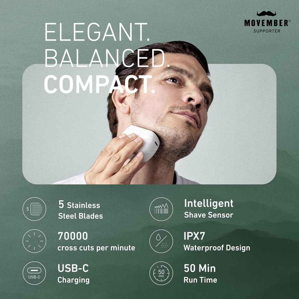 Panasonic ARC5 Palm-Sized Foil Shaver for Men, Powerful Travel Electric Razor, USB-C Charge Wet/Dry, Easy Clean Luxury Japanese 5-Blade, Smooth & Precise Cut w/Smart Sensor (Natural Sea Stone)