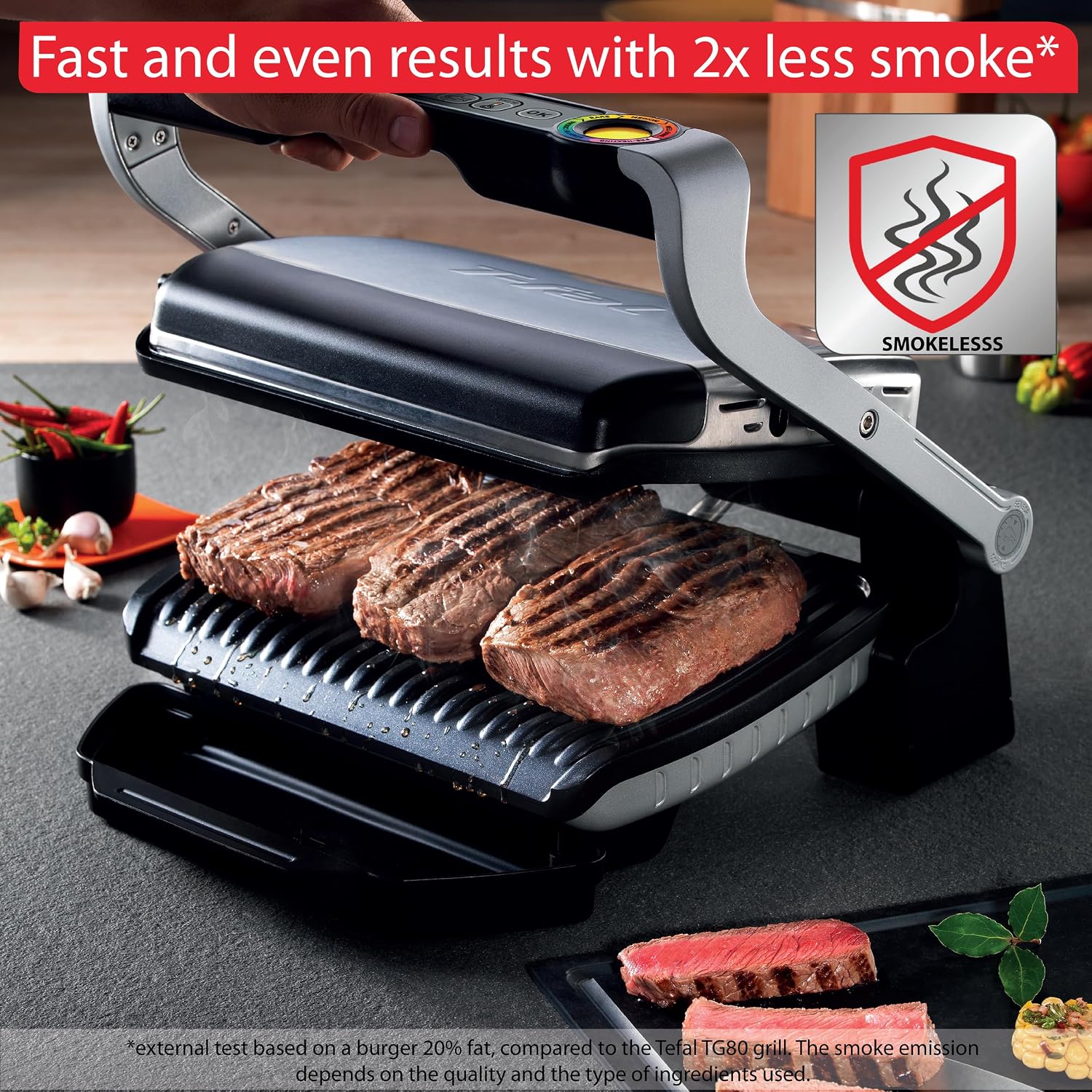 OptiGrill Stainless Steel Electric Grill With T-fal Ice Force Stainless Steel Steak Knives set