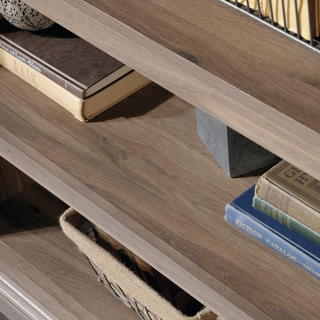 Sauder 5 Tier Book Shelf Wooden Bookcase Multipurpose Bookshelf for Home Office, Living Room, in Salt Oak finish