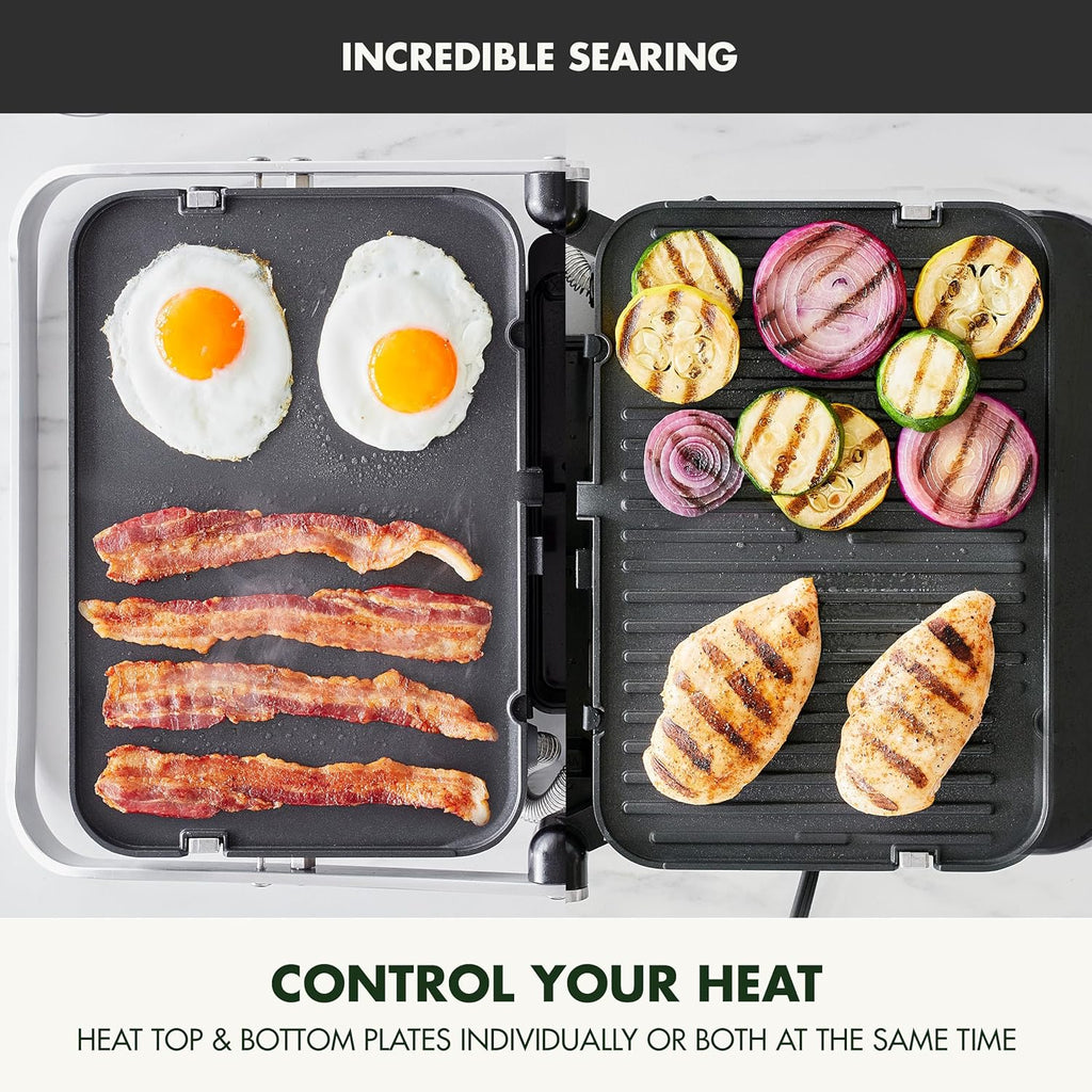 GreenPan 6-in-1 Multifunction Removable Plate Indoor Grill & Electric Griddle, Diamond Infused PFAS Free Ceramic Nonstick Reversible Plates, Opens Flat, Adjustable Temp, Panini Press, Black