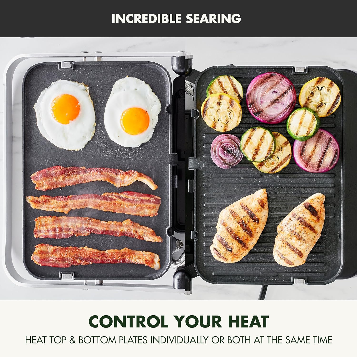 GreenPan 6-in-1 Multifunction Removable Plate Indoor Grill & Electric Griddle, Diamond Infused PFAS Free Ceramic Nonstick Reversible Plates, Opens Flat, Adjustable Temp, Panini Press, Black
