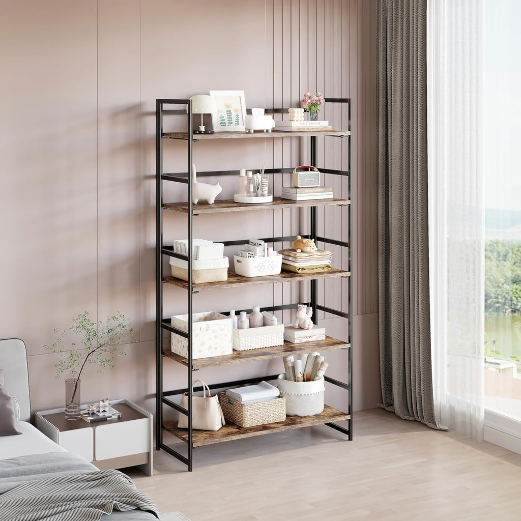 BHG Vintage Multifunctional Folding Bookshelf, No-Assembly Plant Stand Storage Rack Shelves for Home Office