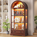 Dystler Curio Cabinet with Glass Doors, 72' Tall Arched Display Cabinet with Human Sensor Lights, 4-Tier Display Case for Collectibles Bookcase Living Room, Walnut