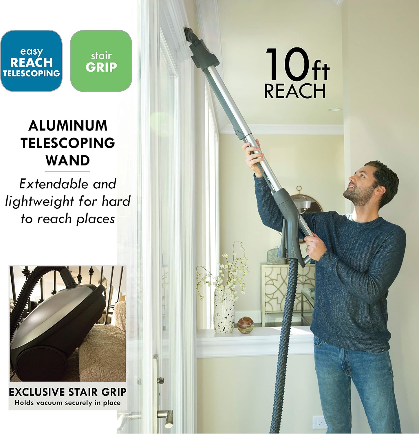 Kenmore Elite 21814 Pet Friendly CrossOver Lightweight Bagged HEPA Canister Vacuum with Pet PowerMate, Extended Telescoping Wand, Retractable Cord, 2 Floor Nozzles, and 4 Cleaning Tools-Silver/Gray