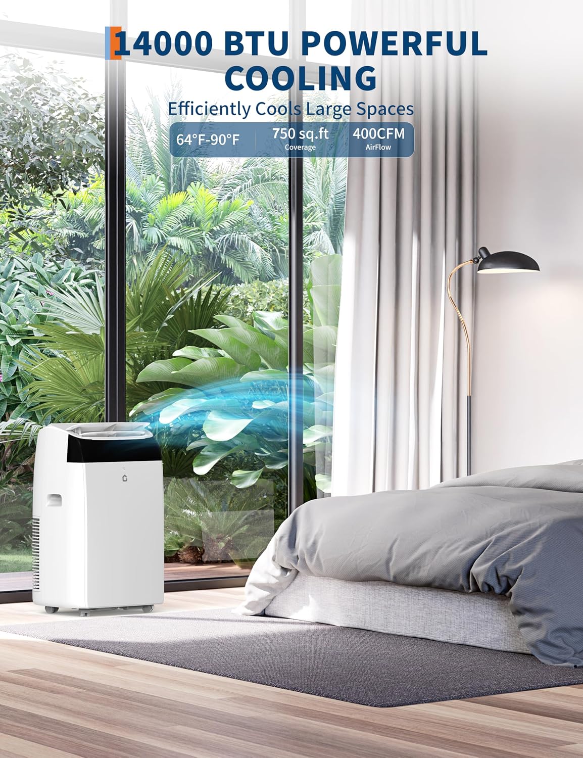 14000 BTU Room Air Conditioners with Remote Control, 3-in-1 Free Portable AC Unit with Fan & Dehumidifier, Cools Room up to 750 sq.ft, Smart/Sleep Mode,3 Speed,Auto Swing,24H Timer