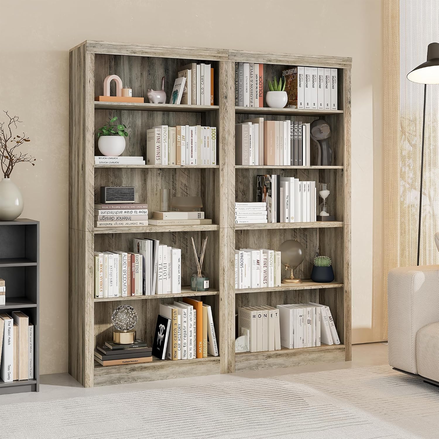GarveeHome 71 in Tall Bookcase,Wooden Bookshelf with 5 Tiers, Modern Book Shelf in Ivory White, Floor Standing Display Shelves for Bedroom, Living Room and Office for Home