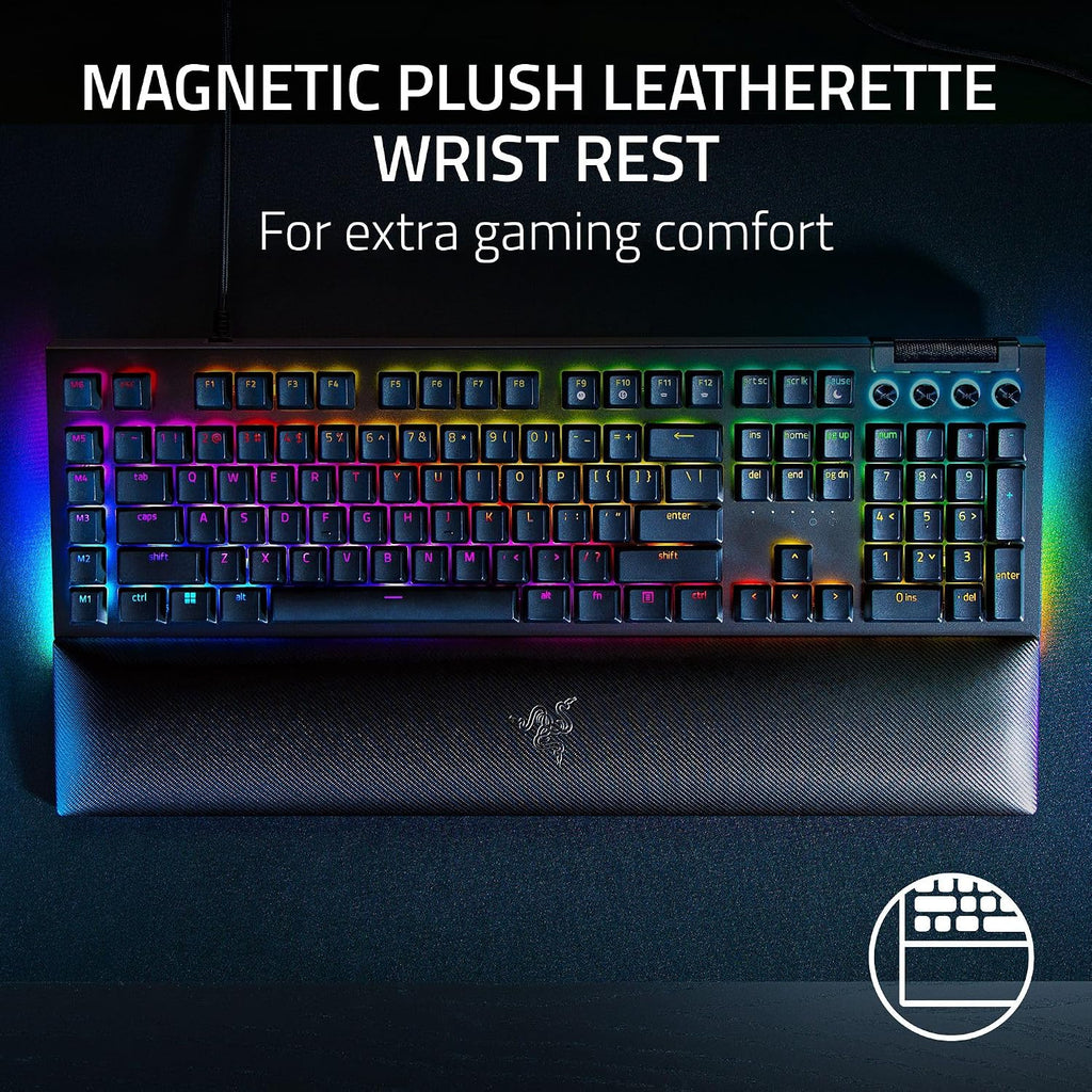 Razer BlackWidow V4 Mechanical Gaming Keyboard: Green Switches Tactile & Clicky - Chroma RGB - 6 Macro Keys - Magnetic Wrist Rest - Doubleshot ABS Keycaps - Roller & Media Keys - Snap Tap