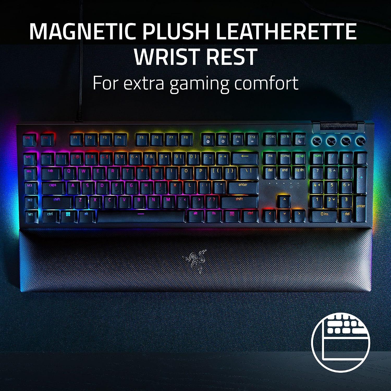 Razer BlackWidow V4 Mechanical Gaming Keyboard: Green Switches Tactile & Clicky - Chroma RGB - 6 Macro Keys - Magnetic Wrist Rest - Doubleshot ABS Keycaps - Roller & Media Keys - Snap Tap