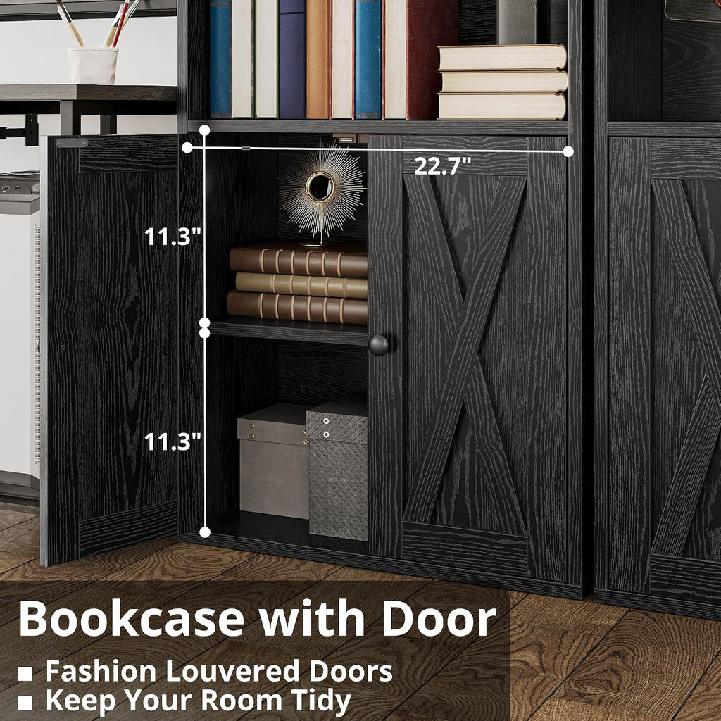 IRONCK Industrial Bookshelves and Bookcases with Doors 11.8 in Depth Set of 2 Floor Standing 5 Shelf Display Storage Shelves Bookcase Home Decor Furniture for Home, Office, Living Room, Bedroom