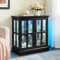30' Glass Curio Display Storage Cabinet with LED Light, Modern 2 Lattice Doors Tableware Display Sideboard w/Adjustable Shelves, Retro Design Quality Showcase Bookcase for Home (Black)