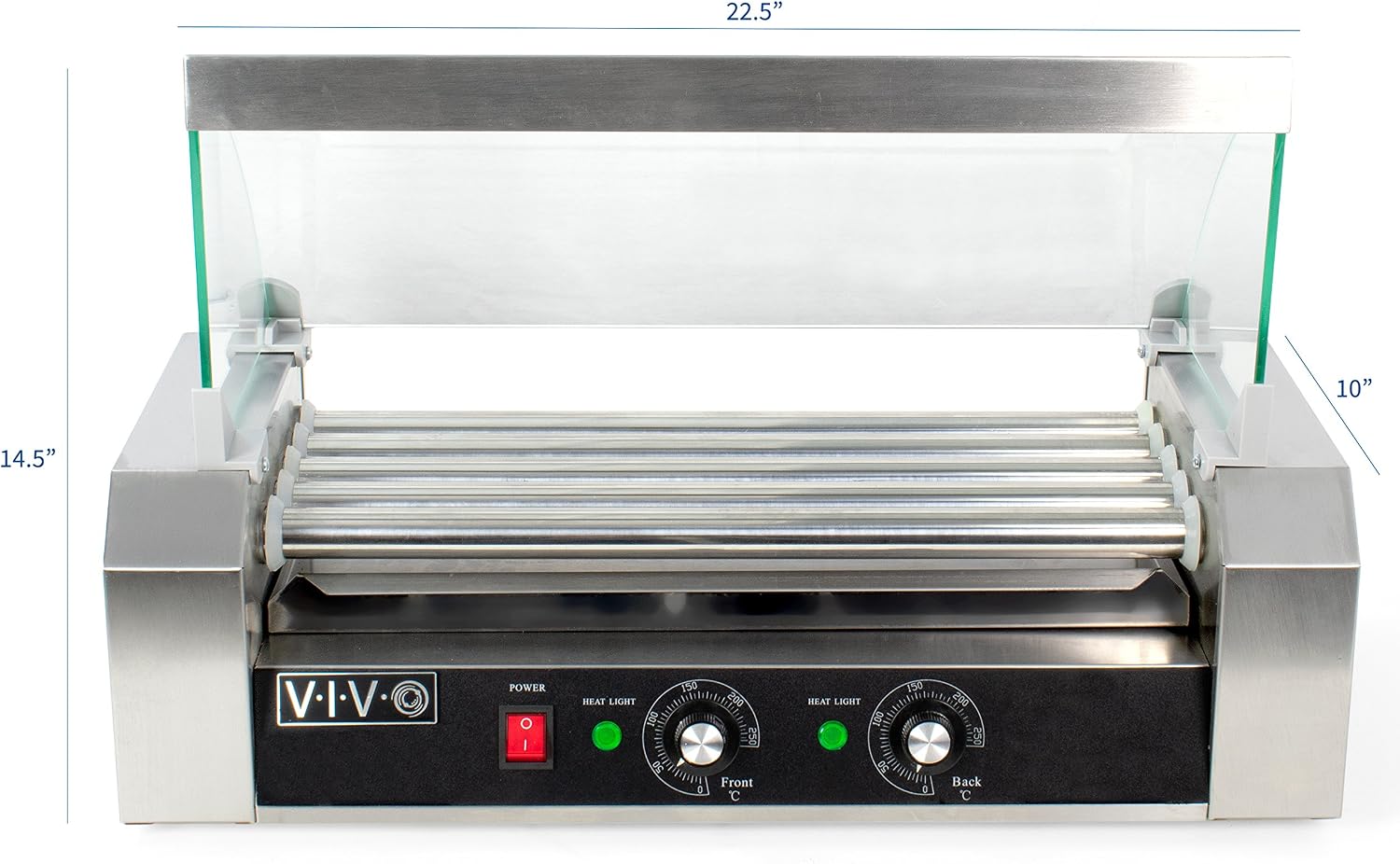 VIVO Electric 12 Hot Dog 5 Roller Grill Warmer, Stainless Steel, Commercial and Household 750W Machine with Cover, HOTDG-V205