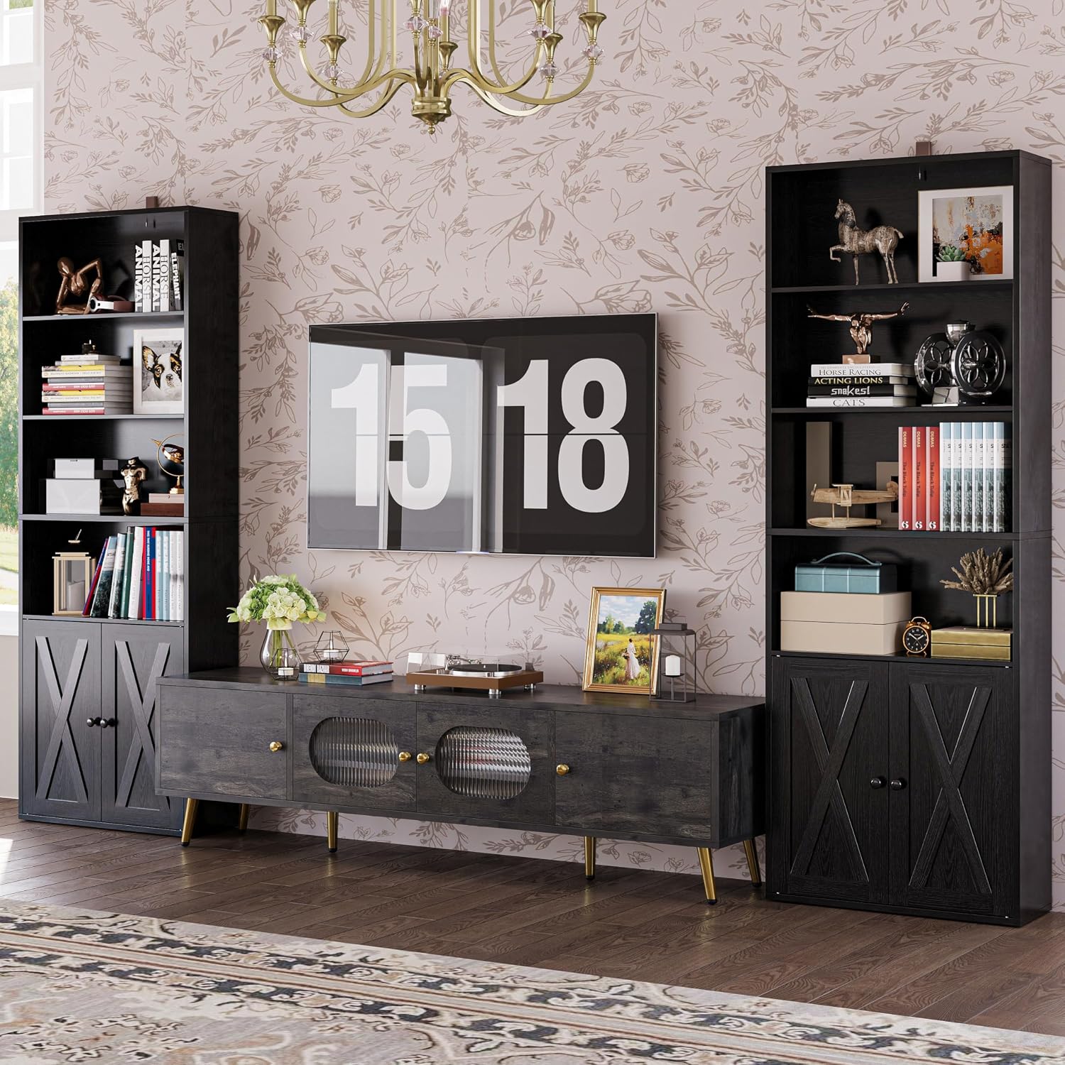 IRONCK Industrial Bookshelves and Bookcases with Doors Set of 2 Floor Standing 6 Shelf Display Storage Shelves 70 in Tall Bookcase for Home Office, Living Room