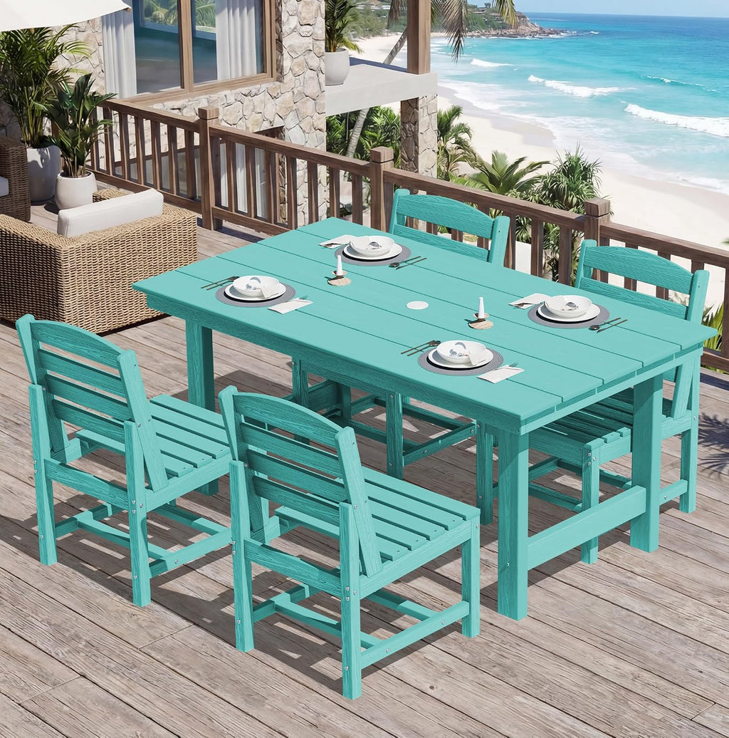 SERWALL Patio Dining Sets for 6 Person, HDPE Dining Set with 6 Armless Chairs, Aruba