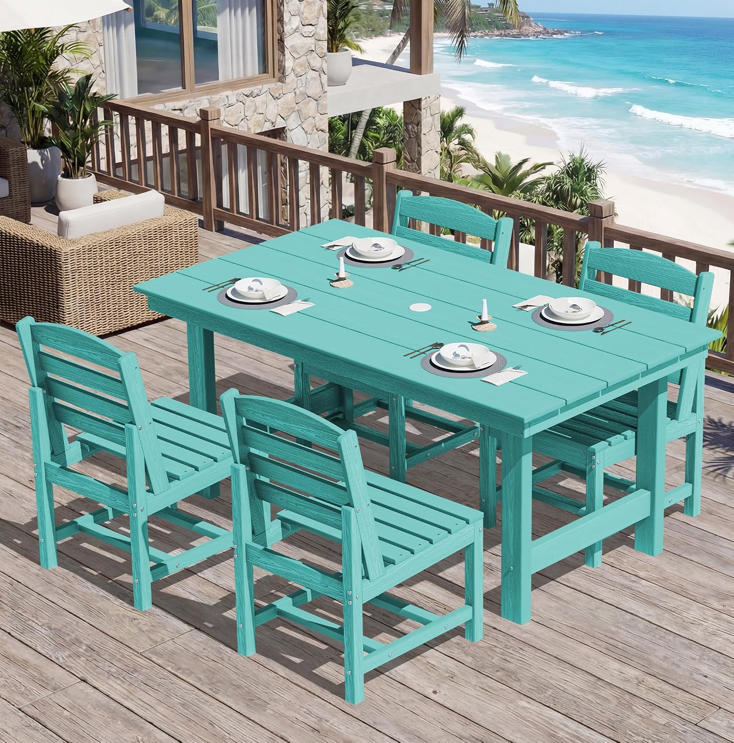 SERWALL Patio Dining Sets for 6 Person, HDPE Dining Set with 6 Armless Chairs, Aruba