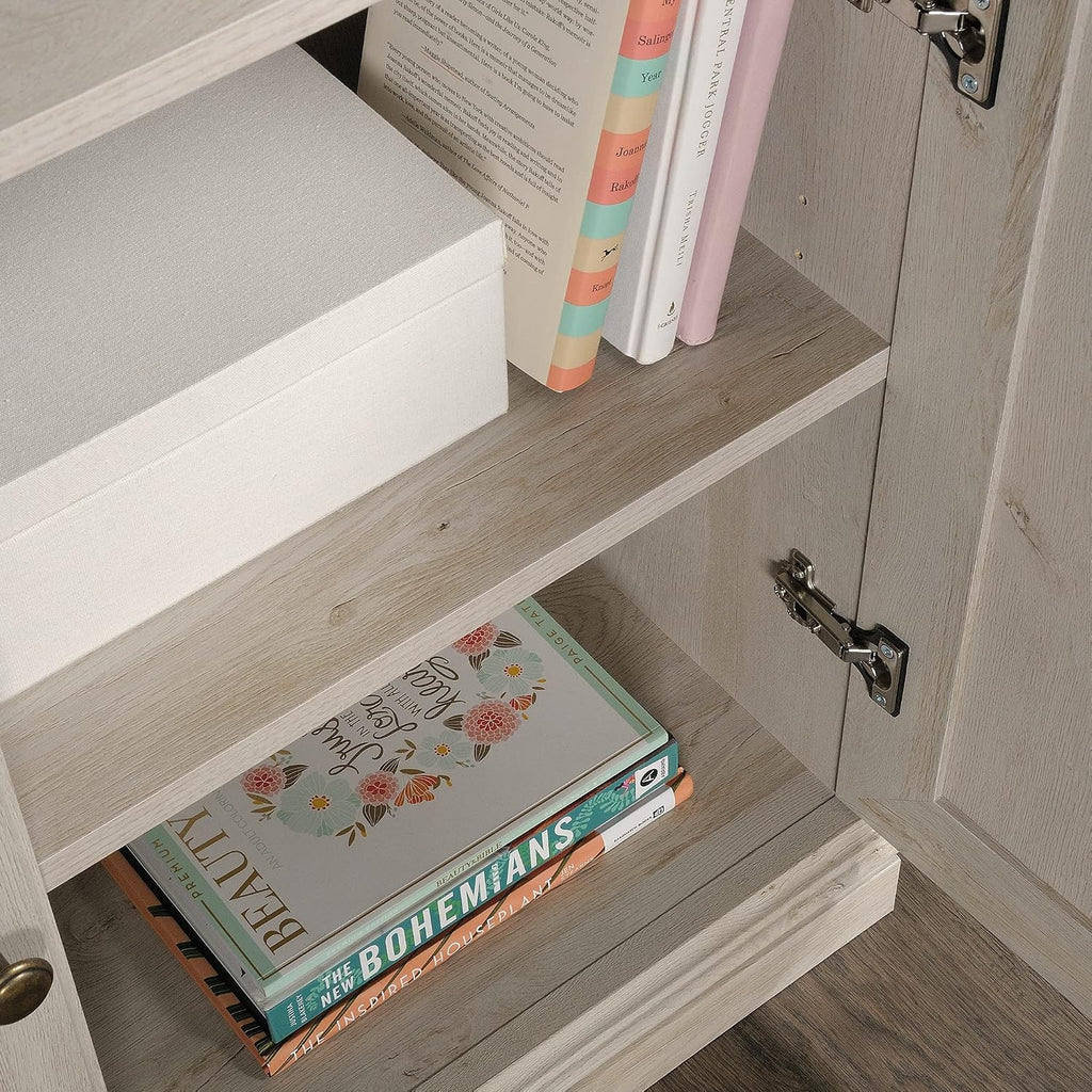 Sauder Miscellaneous Storage Bookcase with Doors, Adjustable Shelves, 5 Shelf Bookcase - Chalked Chestnut Finish