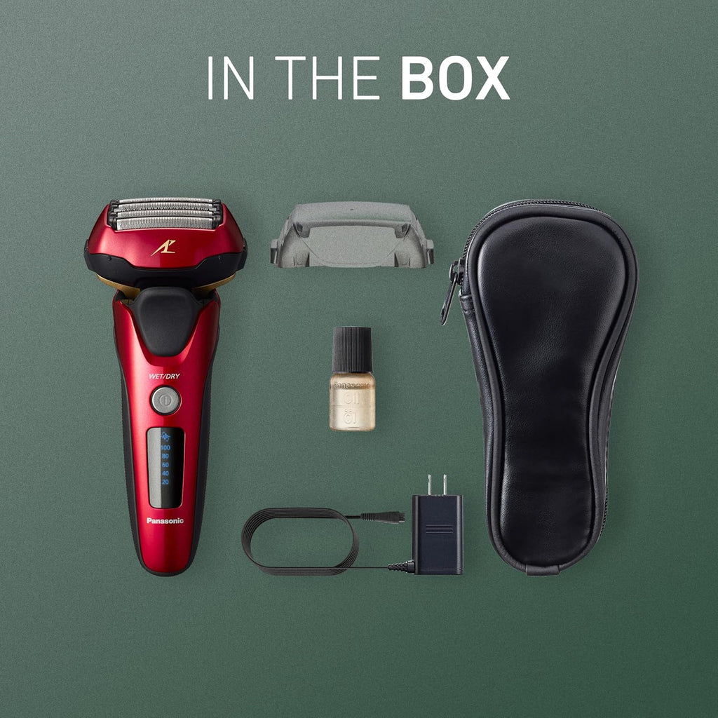 Panasonic ARC5 Electric Razor for Men Face, Wet & Dry Shavers for Men with Foil Shaver, Pop-up Trimmer, Ultra-Fast 5-Blade, Smart Shave Sensor, 16D Flexible Pivoting Head - ES-ALV6HR (Red)
