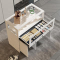 Lockable Glass Display Cabinet Closet Island, Glass Top Storage Cabinet for Retail, Collectibles Showcase with 3 Doors, Walk in Display Island for Retail Shop, Cloakroom, White