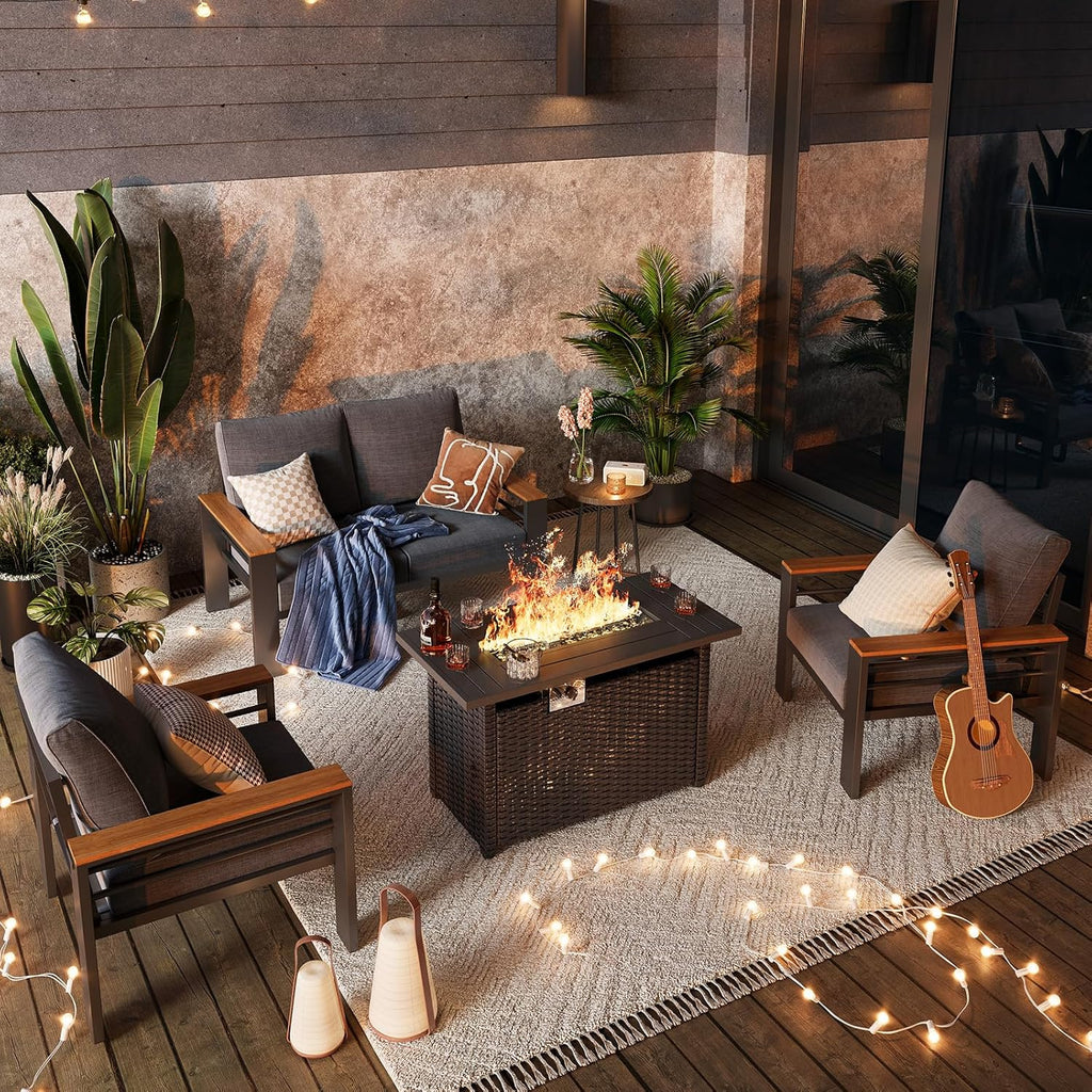 Aoxun Patio Furniture Set, 2 Piece Aluminum Patio Sets with 5' Thicken & Washable Cushion, Waterproof Outdoor Furniture with Coffee Table, Outdoor Couch Sectional for Backyard, Porch and Garden