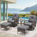 EROMMY 5 Pieces Outdoor Swivel Rocker Patio Chairs, 360 Degree Rocking Patio Conversation Set with Thickened Cushions, Glass Coffee Table and Ottomans for Backyard, Gray