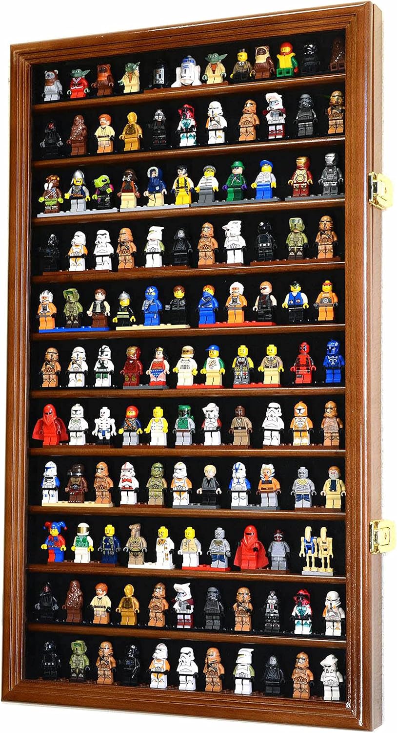 120 Minifigures Display Case Cabinet for Miniatures/Figurines/Mini Figures (Cherry)