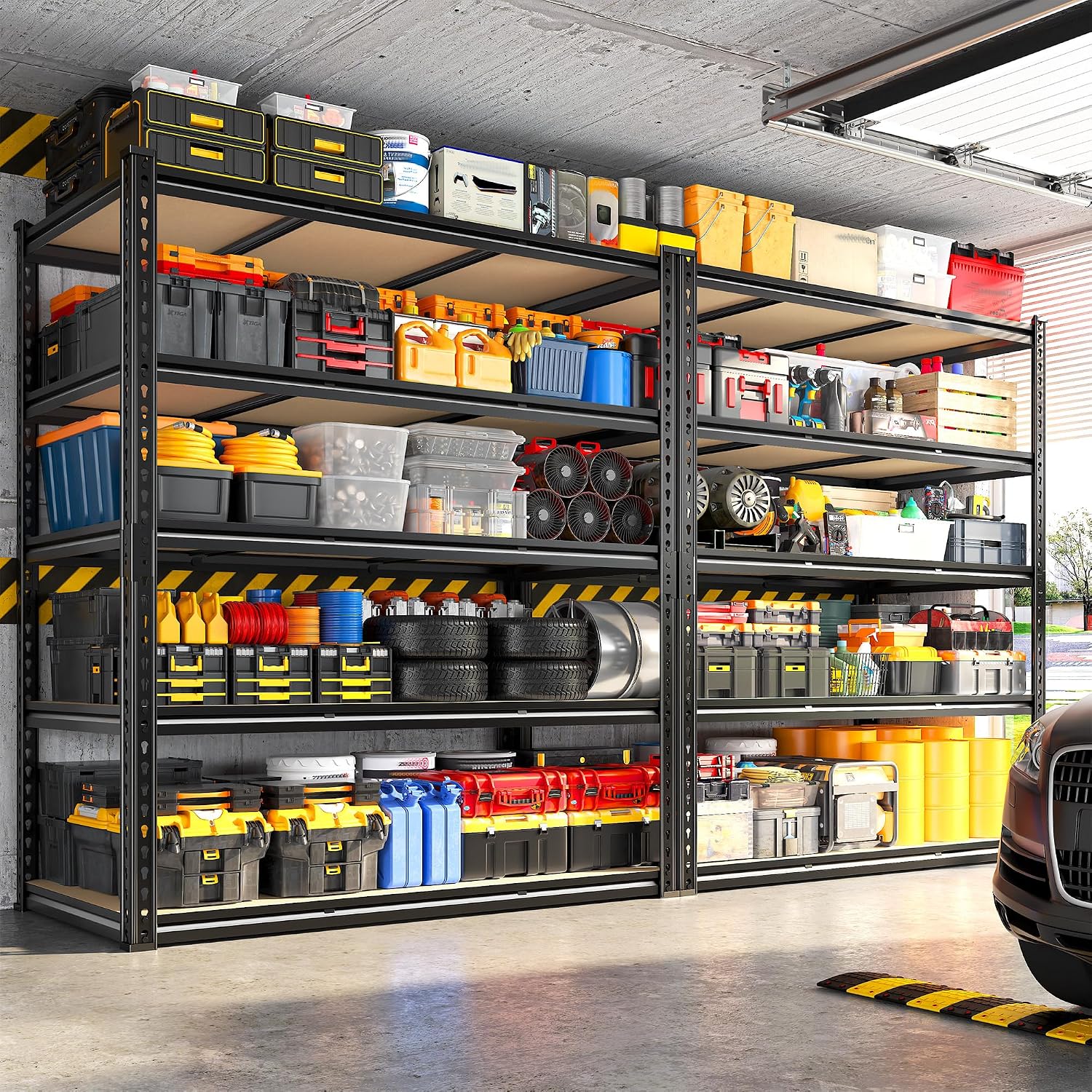 REIBII 48' W Garage Shelving 3080LBS Storage Shelves 5 Tier Heavy Duty Shelving Adjustable Garage Shelves for Basement, Warehouse, Commercial, Easy Assemble, 48' W x 72' H x 24' D, 2PC