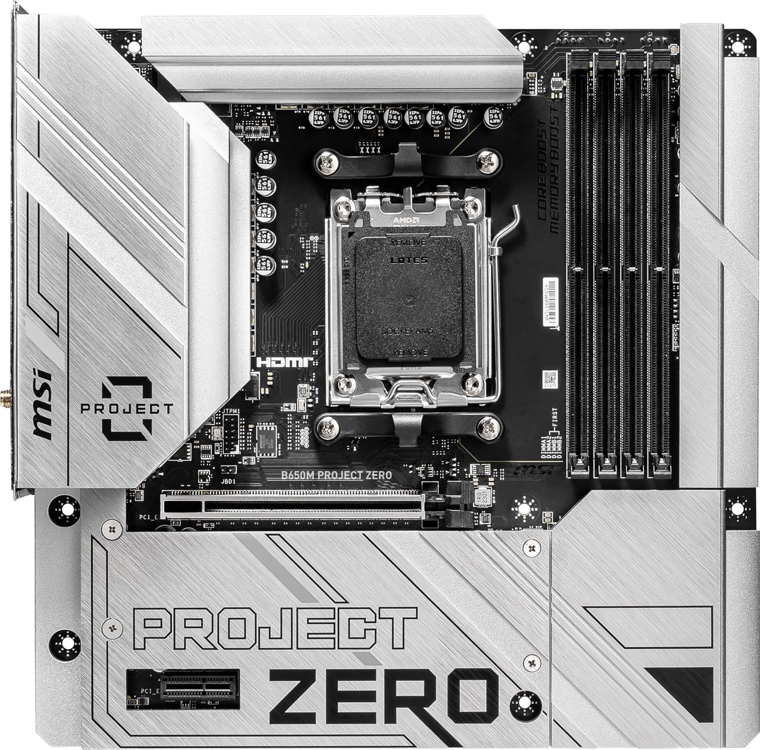 MSI B650M Project Zero Gaming Motherboard (AMD Ryzen 9000/8000/7000 Series Processors, AM5, DDR5, PCIe 4.0, M.2 Slots, SATA 6Gb/s, USB 3.2 Gen 2, HDMI/DP, Wi-Fi 6E, Bluetooth 5.3, 2.5Gbps LAN, mATX)
