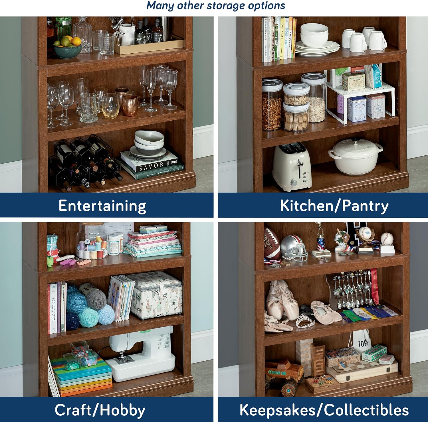 Sauder 5-Shelf Split Bookcase/ Book shelf, Oiled Oak finish