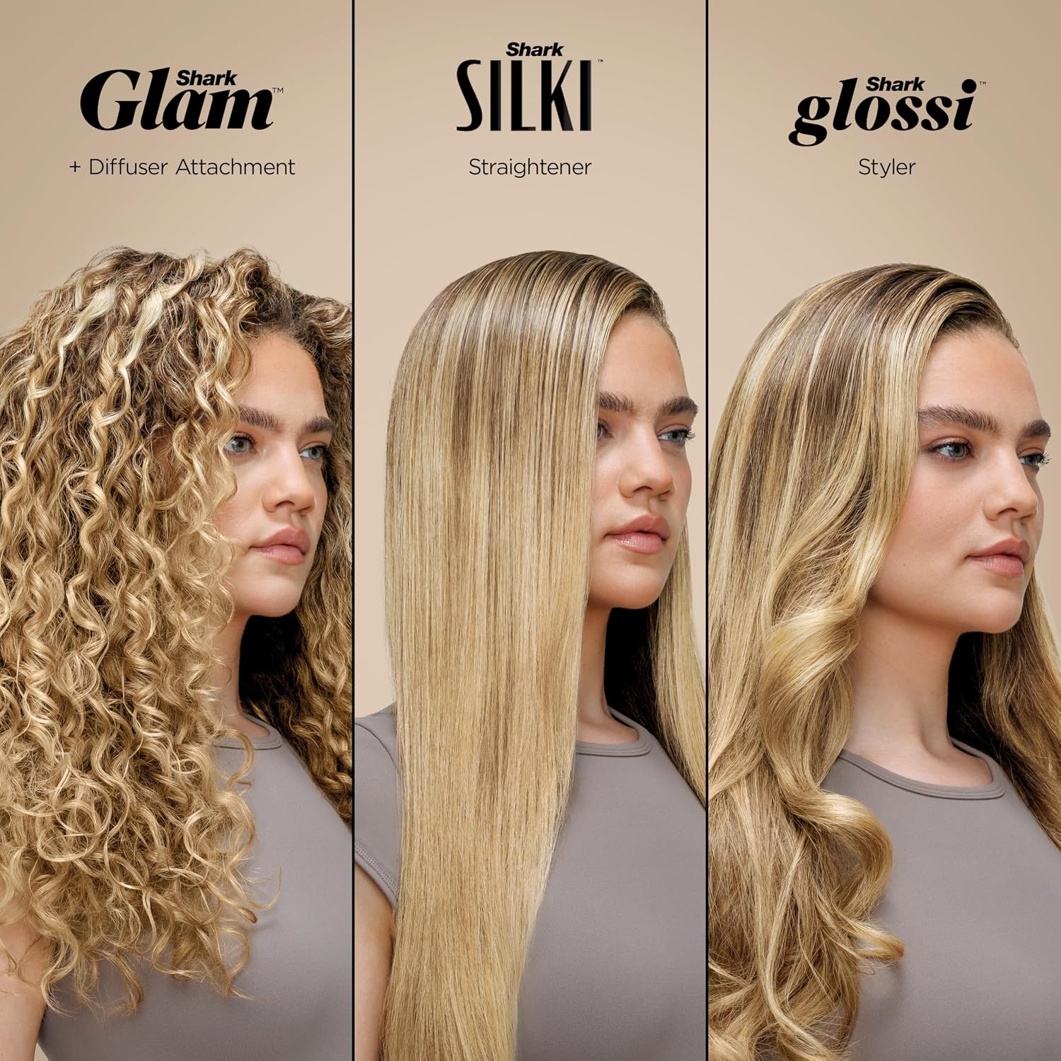 Shark Glam Ceramic & Powerful Air Styling & Drying System, with Silki Straightener & Shark Glossi Air Glosser, for Drying, Curling, Straightening & Glossing with Diffuser, HD6052S (Curly & Coily Hair)