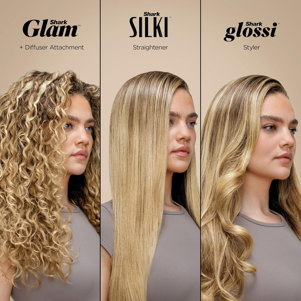 Shark Glam Hot Tool Air Styling Drying System, with Silki Straightener & Glossi Glosser, for Drying, Curling, Straightening & Glossing with Diffuser, Starlight Dream, HD6042SPL