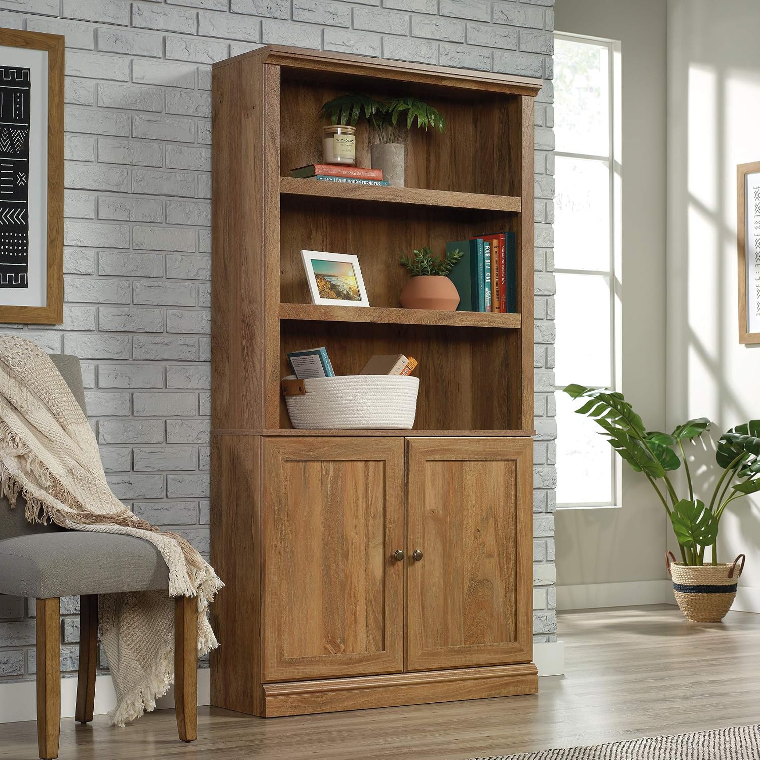 Sauder Miscellaneous Storage 5-Shelf/ Book Shelf 2-Door Bookcase, Sindoori Mango finish