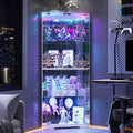 TAGELIER Corner Display Cabinet with Glass Doors, 64.7' Tall Curio Cabinet with RGB Lights for Collectibles, 4-Tier Showcase Display Case with Human Sensor for Toys, Books, White