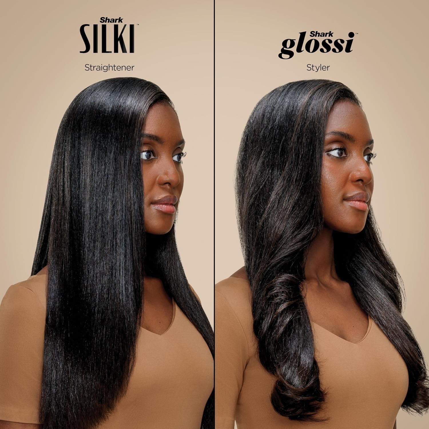 Shark Glam Ceramic & Powerful Air Styling & Drying System, with Silki Straightener & Shark Glossi Air Glosser, for Drying, Curling, Straightening & Glossing, Gold, HD6051S (Straight & Wavy Hair)
