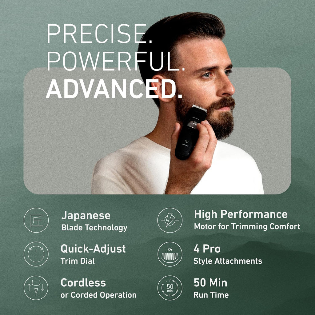 Panasonic Long Beard Trimmer for Men, 58 Length Settings and 4 Attachments to Cut and Detail, Corded or Cordless Beard Trimmer for Men – ER-GB96-K (Black)