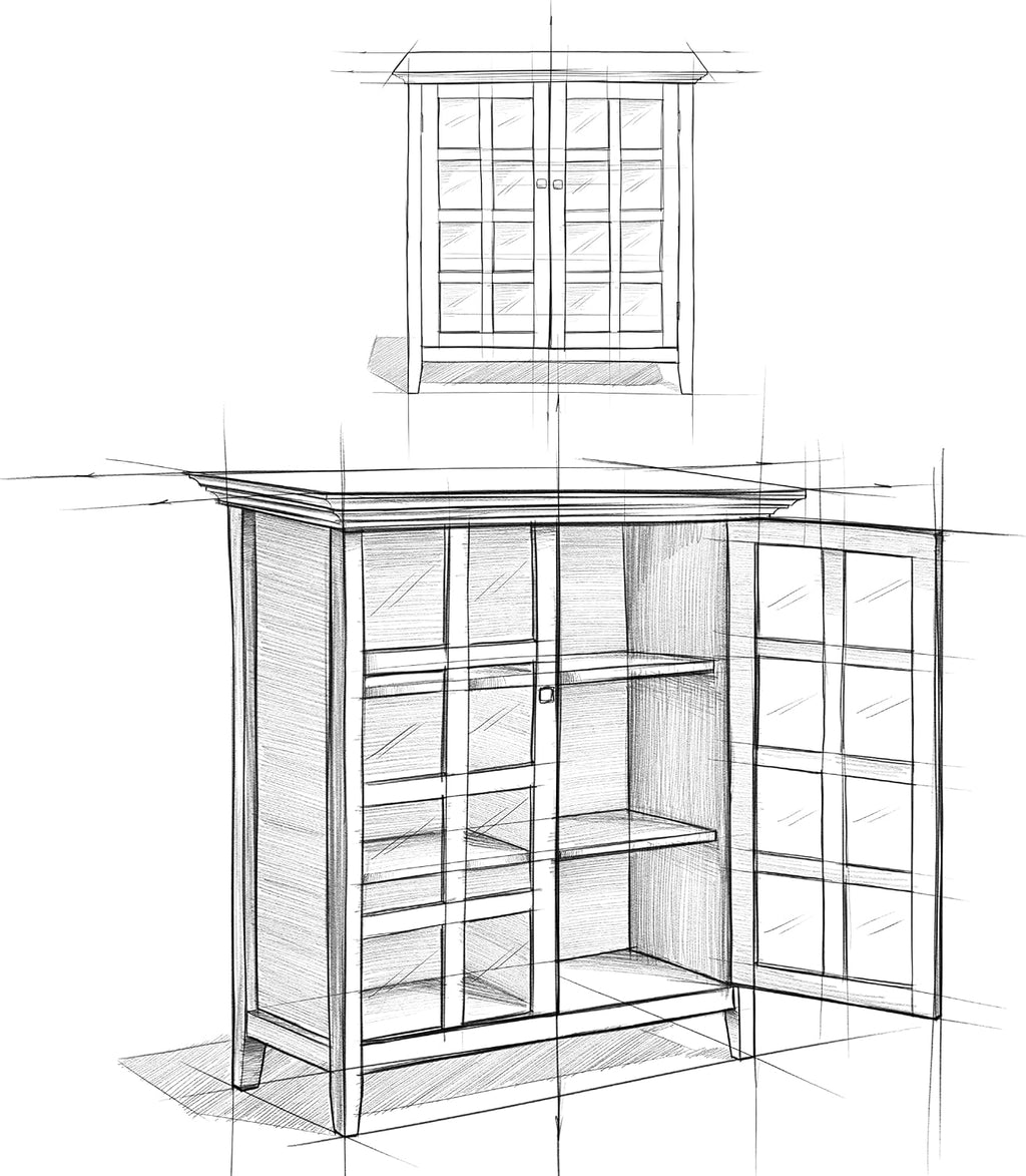 SIMPLIHOME Acadian Storage Cabinet - 39 inch Wide Solid Wood 4-Shelf Display Cabinet in Light Golden Brown, Transitional Cupboard for Living Room or Dining Room with Glass Doors and Adjustable Shelves