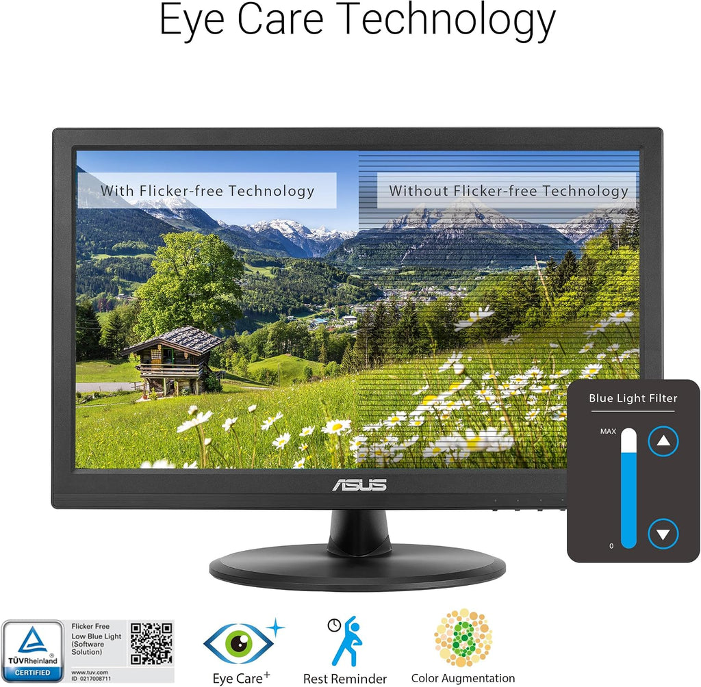 ASUS 15.6' 1080P Touch Monitor (VT169HE) - Full HD, 10-Point Touchscreen, IPS, Wide Viewing Angle, Frameless, Eye Care, Flicker Free, Low Blue Light, HDMI, Windows 11 Compliance, VESA Mountable