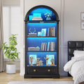 TAGELIER Display Cabinet with Glass Doors, 72' Tall Arched Curio Cabinet with Human Sensor Lights, 4-Tier Glass Display Case for Collectibles Bookcase Living Room Office, Black