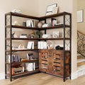 Wildhome 6-Shelf Corner Bookshelf, Vintage Industrial Corner Shelf Etagere Bookcase, Large Book Shelf with Metal Frame Open Storage Corner Cabinet (Brown-Lockers, Large)