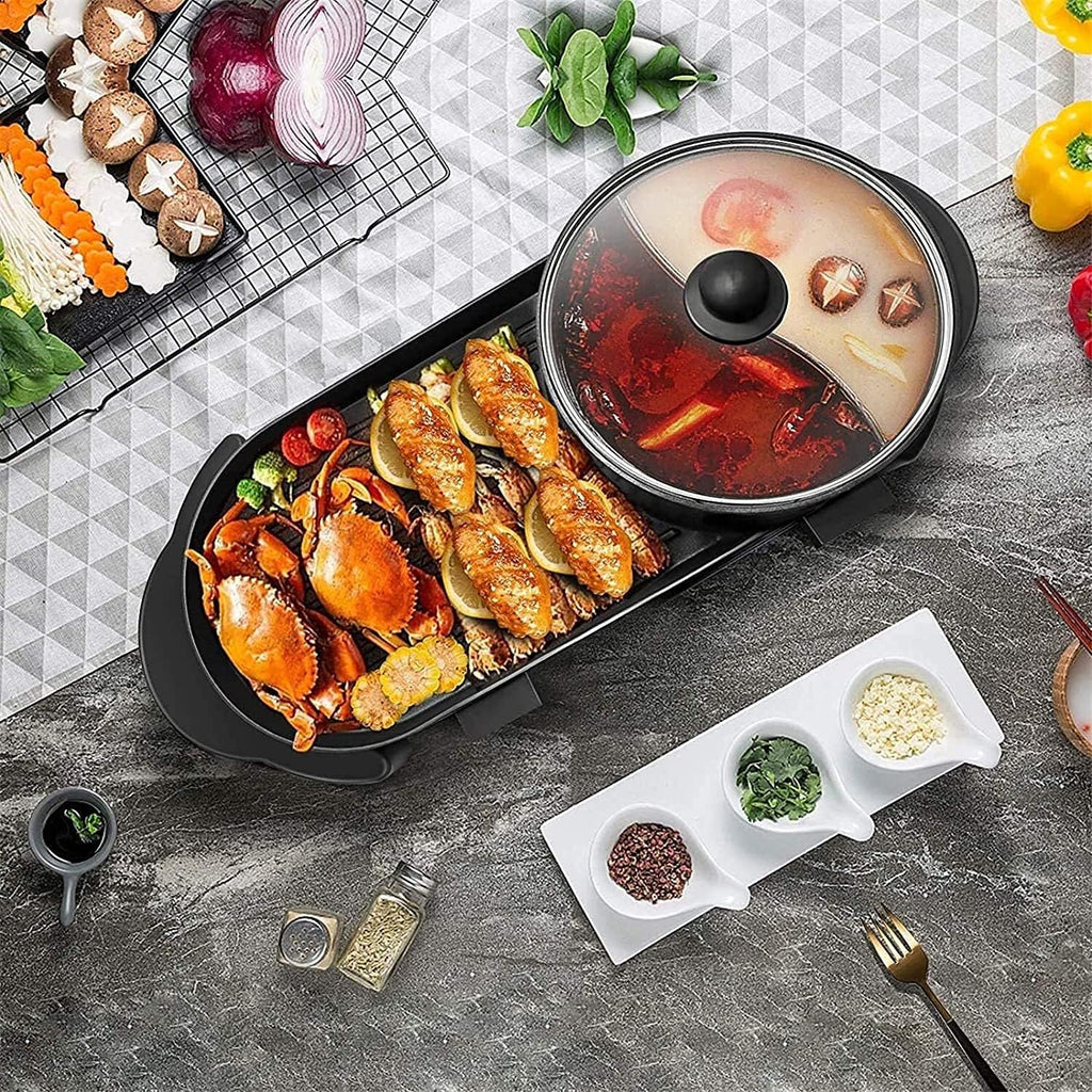 Korean BBQ Grill Portable Electric Grill, Indoor Electric BBQ Grill The Electric Grill is Suitable for Family Dinners and Entertainment Gatherings. Indoor Teppanyaki/Casserole, Independent Double Temp