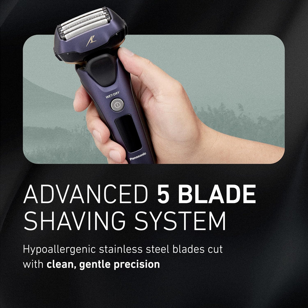 Panasonic ARC5 Electric Razor for Men Face, Wet & Dry Shavers for Men with Foil Shaver, Pop-up Trimmer, Ultra-Fast 5-Blade, Smart Shave Sensor, 16D Flexible Pivoting Head - ES-ALV6HA (Navy)