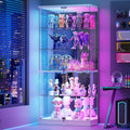 RGB Glass Display Cabinet with Lights, Modern Curio Cabinet Display Cases for Collectibles, Locking Showcase Cabinet with 5-Tier Shelves, Tall Bookcase w/ Human Body Sensor for Living Room (White)