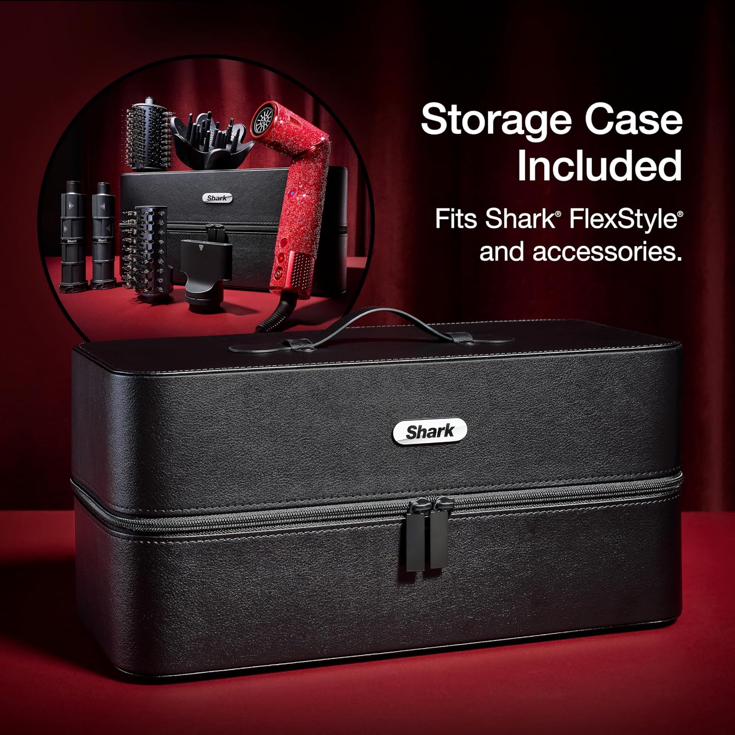 Shark FlexStyle Air Styling & Drying System | Powerful Hair Dryer & Multi-Styler | with Auto-Wrap Curlers, Diffuser, Oval & Paddle Brush, Concentrator Attachment | Red Sparkle | HD442JR