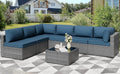 Shintenchi 7 Pieces Outdoor Patio Furniture Sets, Patio Sectional Sofa Couch, Gray PE Wicker Furniture Modular Patio Conversation Sets Patio Sofa with Washable Cushions, Aegean Blue