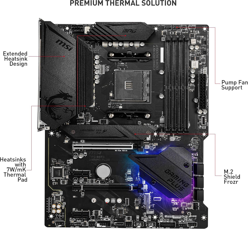 MSI MPG B550 Gaming Plus V1 Gaming Motherboard (AMD Ryzen 5000, AM4, DDR4, PCIe 4.0, SATA 6Gb/s, M.2, USB 3.2 Gen 2, HDMI/DP, ATX)