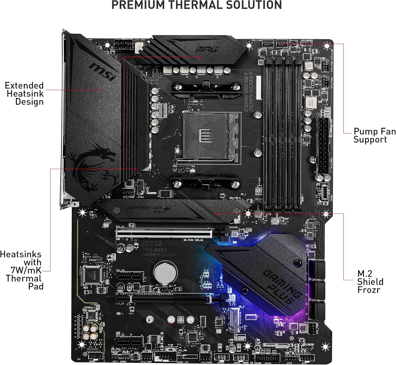 MSI MPG B550 Gaming Plus V1 Gaming Motherboard (AMD Ryzen 5000, AM4, DDR4, PCIe 4.0, SATA 6Gb/s, M.2, USB 3.2 Gen 2, HDMI/DP, ATX)