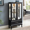 51' H Lighted Glass Curio Display Cabinet with 2 Doors & 1 Drawer, Wooden Glass Curio Showcase w/Adjustable Shelves & Mirrored Back Panel, Storage Cabinet Display Case for Living Room (Black)