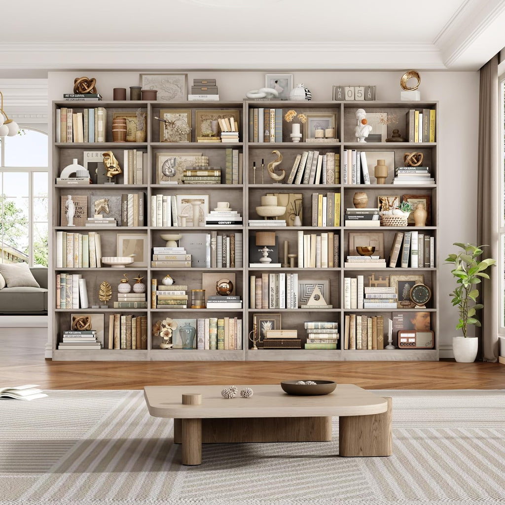 FACBOTALL Bookshelf and Bookcase, 6-Tier Double Wide Bookshelves, Freestanding Display Storage Shelves, Tall Bookcases for Home Decor Bedroom, Living Room, Home Office, Wash Gray