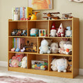 3-Tier Bookshelf, 8-Section Wooden Bookcase, Storage Organizer with Anti-Tilt Device, Modern Storage Display Cabinet for Living Room, Classroom, Kid's Room (Natural), FJHL-011YE